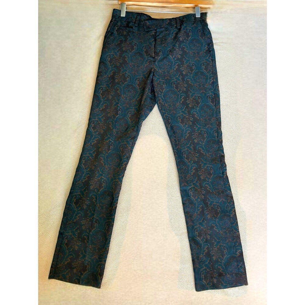 Murano Men's Paisley Print Pants Teal Blue Size 28 x 30